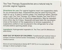 Tea Tree Therapy suppository box back showing ingredients for safe daily use.