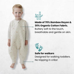 Tealbee Dreamsuit feet design demonstrates freedom of movement for active toddlers