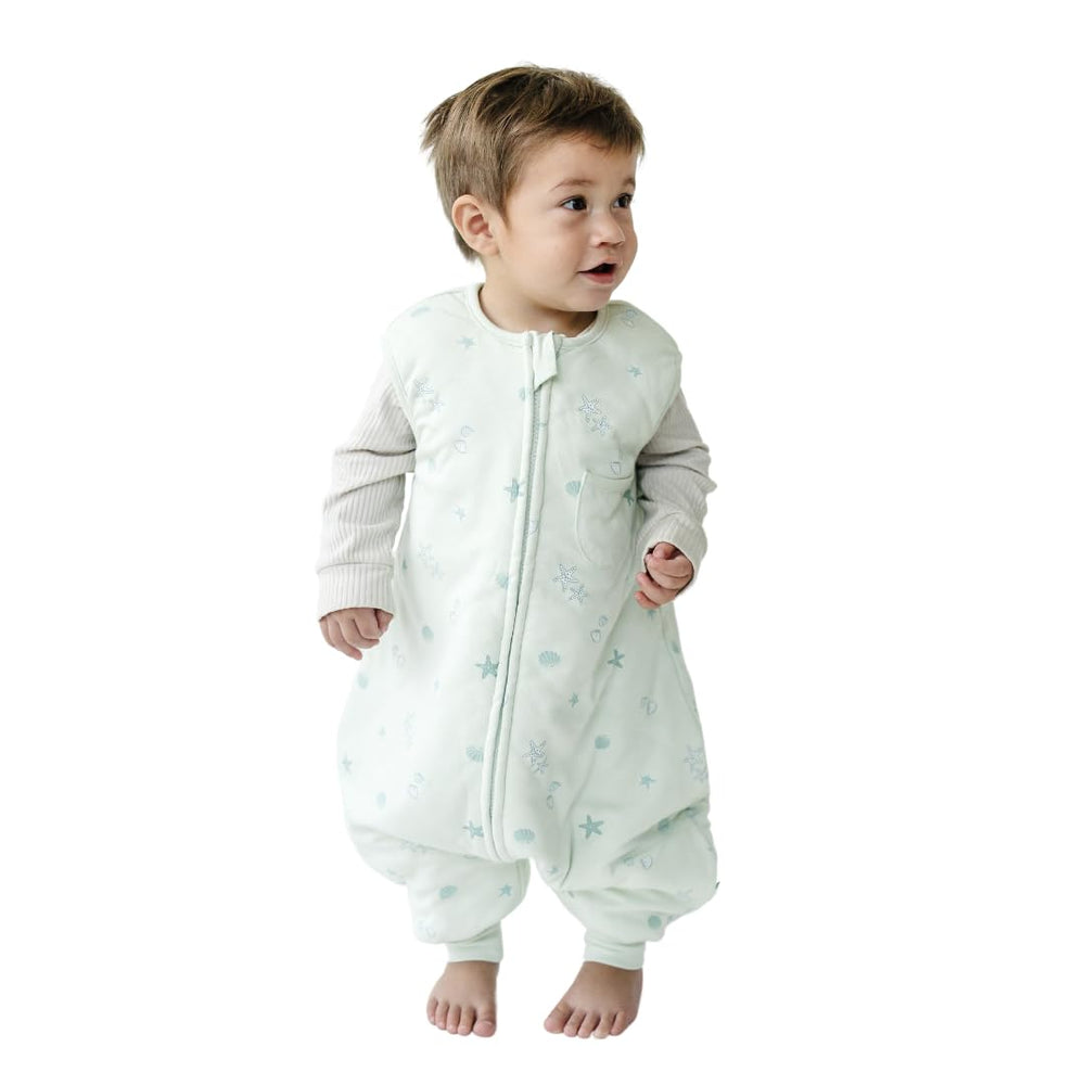 Tealbee Dreamsuit seashell front view shows cozy warmth for active toddlers.