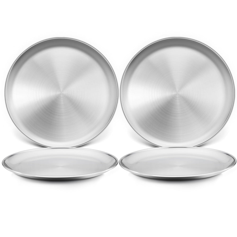 TeamFar 8-inch toddler plate four-piece set, durable stainless steel for everyday meals.