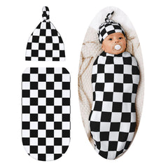 Tebjh black and white checkered swaddle blanket for cozy newborn comfort