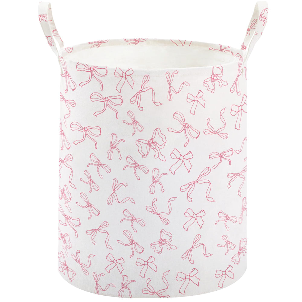 TECHMILLY Bowknot large storage basket with floral design for organized kids' items.