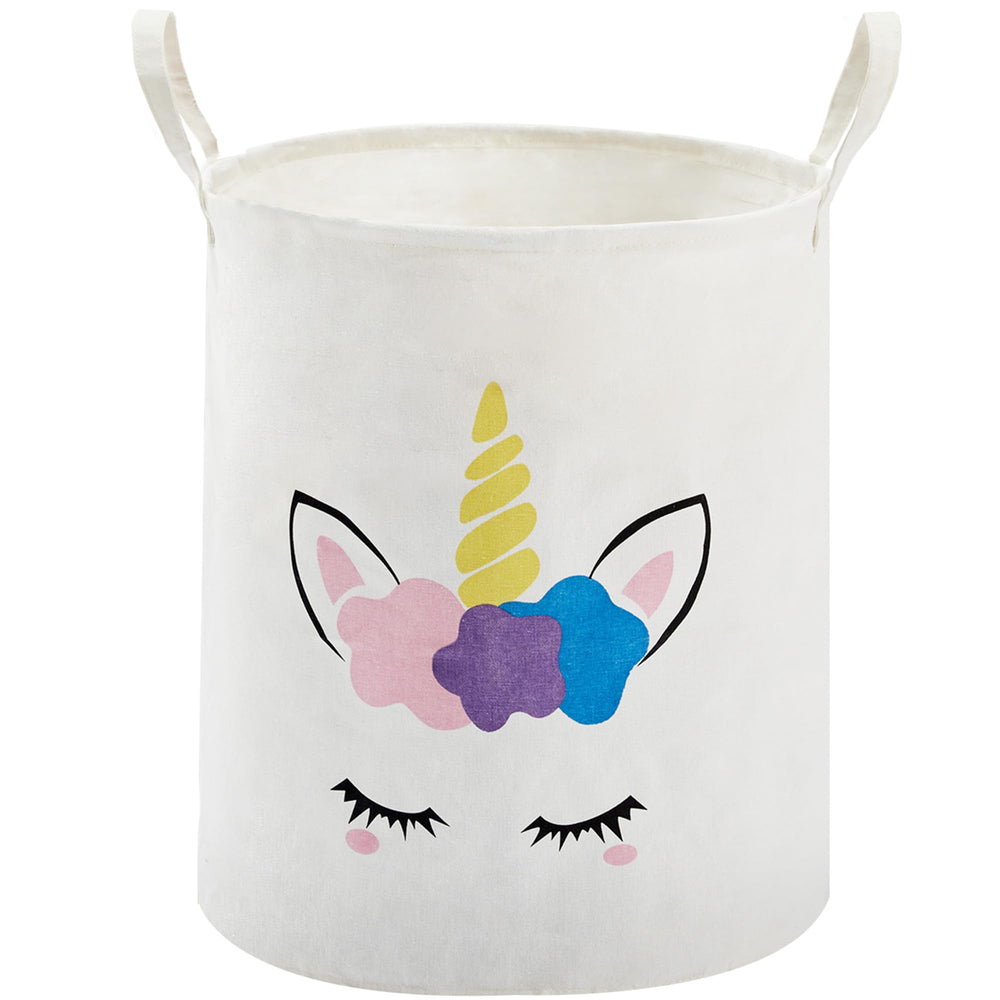 TECHMILLY unicorn print storage basket for nursery organization.