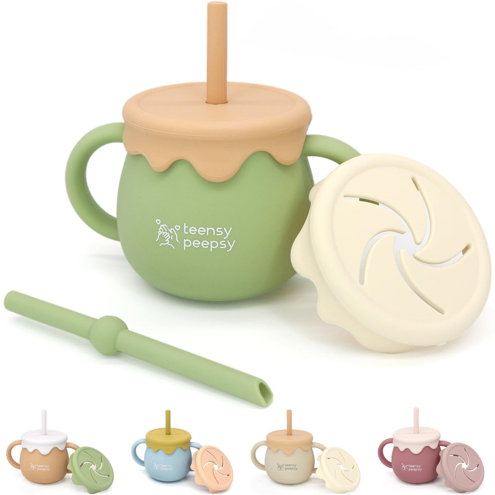 Teensy Peepsy honey-pot 3-in-1 cup promotes easy transitions with a cute, kid-friendly design.