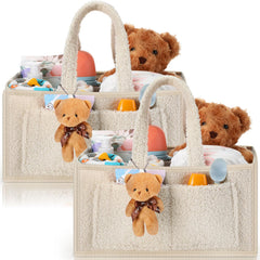 Teenyyou diaper caddy set in beige with plush interior for easy baby item storage.