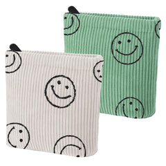 Teircno corduroy period bag with a smiley design for discreet napkin storage.