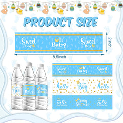 Teling blue boy labels showcase cute patterns for easy party styling and photo-worthy bottles
