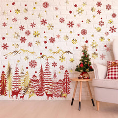Teling mountain scene snowflake decal enhances a festive room design.