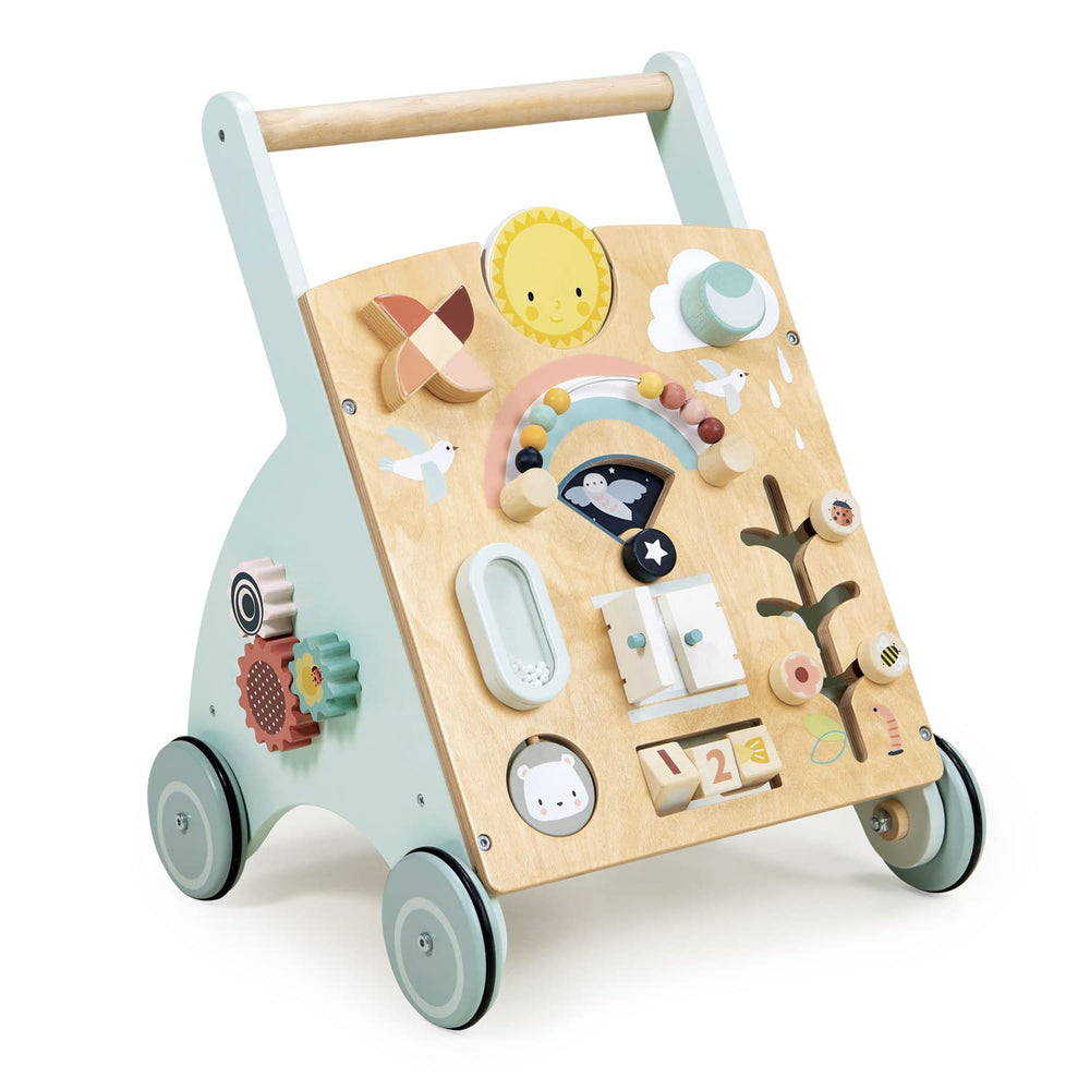 Tender Leaf Toys Sunshine Baby Activity Walker front view with interactive elements supporting mobility