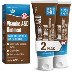 TenderGentle Vitamin A&D Ointment tube for baby diaper rash protection.