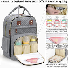 Tenot grey diaper bag backpack showing the changing pad pocket in use