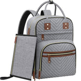 Tenot diaper bag backpack in grey, front view with changing pad for on-the-go changes