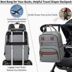 Tenot grey diaper bag backpack with detachable stroller straps for hands-free outings