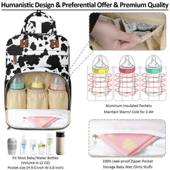 Tenot cow print side pocket for easy access to wipes or bottle.