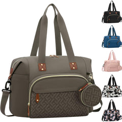 Tenot diaper bag tote front view shows roomy khaki design for easy everyday baby care