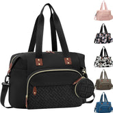 Tenot diaper bag tote front view shows sleek black style and quick-access design.