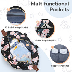 Tenot diaper bag tote interior layout shows organized 10-pocket design