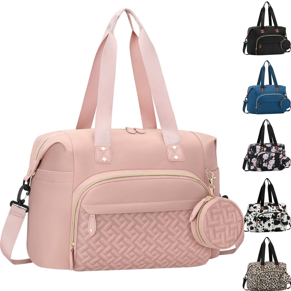 Tenot diaper bag tote in pink with a spacious main compartment.
