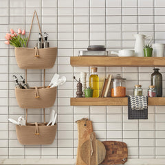 TeoKJ 3-Tier basket in living room decor offering spacious organization.