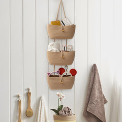 TeoKJ 3-Tier cotton rope basket in nursery storage for toys and diapers.
