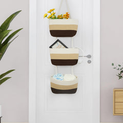 TeoKJ nursery storage baskets in gradient brown in-use for tidy toys and diapers.