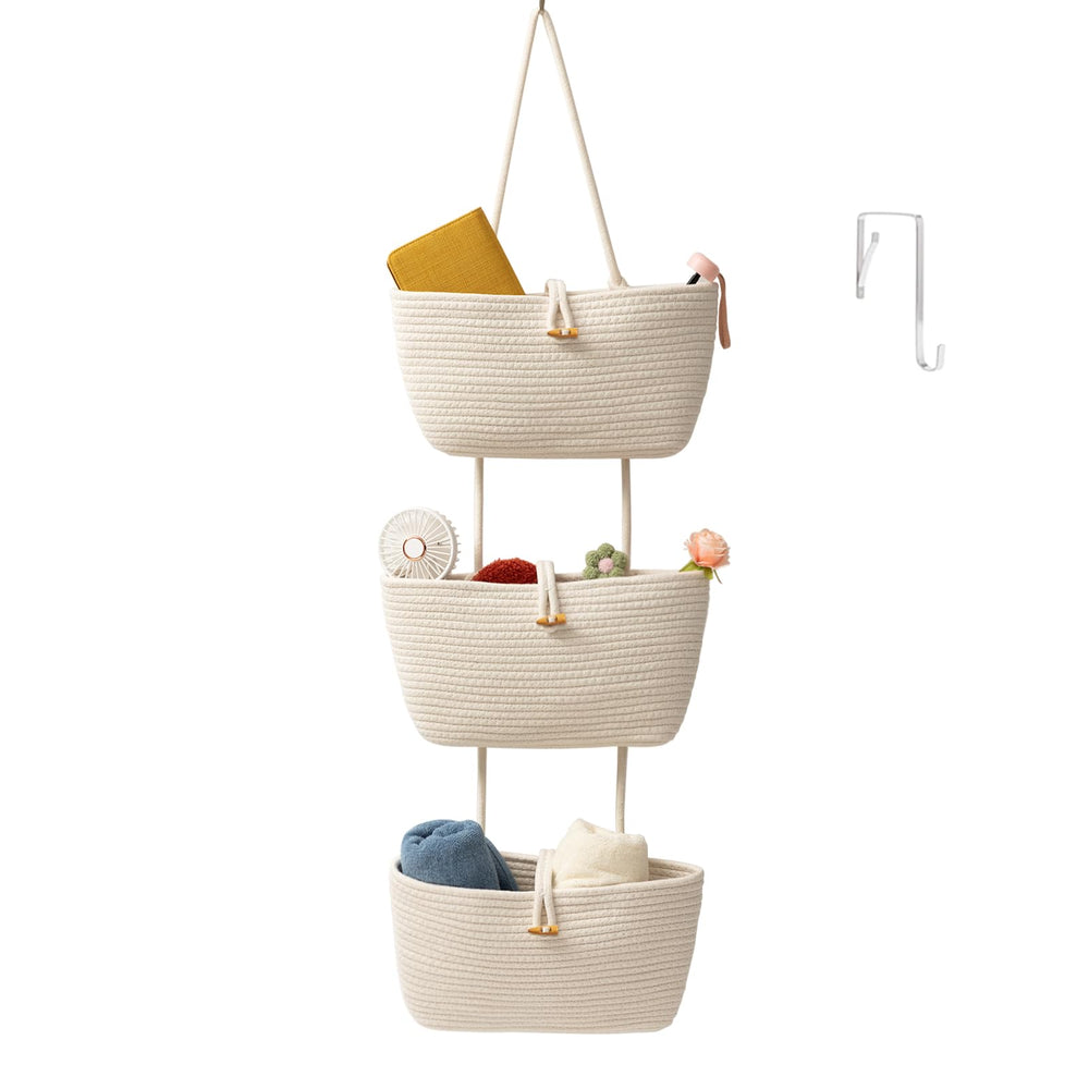 TeoKJ over-the-door baskets setup with hook system for clutter-free entryway storage.