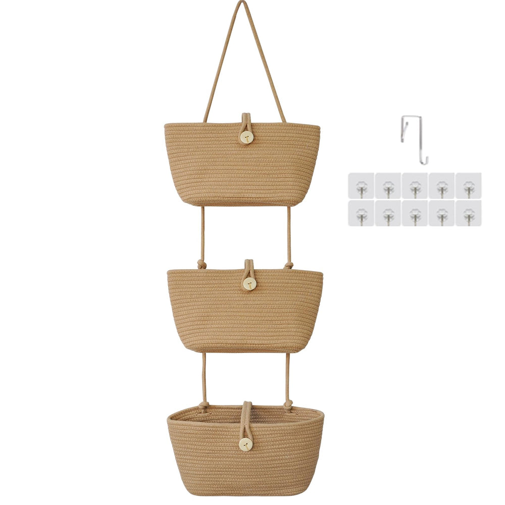 TeoKJ over-the-door baskets with wooden button for organized entryway storage.