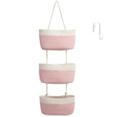 TeoKJ over-the-door organizer in pink and white offers space-saving 3-tier storage.