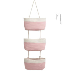 TeoKJ over-the-door organizer in pink and white offers space-saving 3-tier storage.
