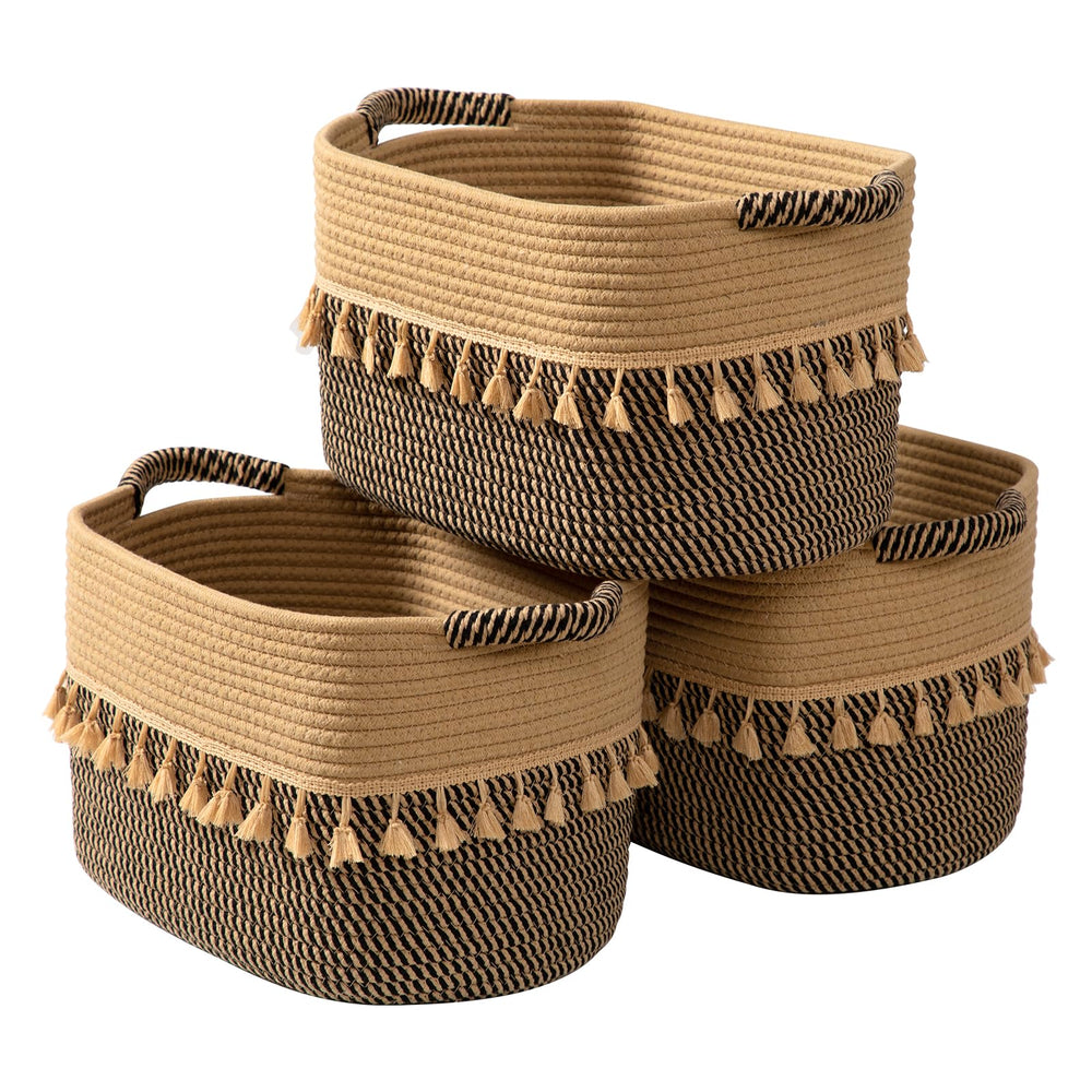 TeoKJ set of three baskets in black and jute for stylish home organization