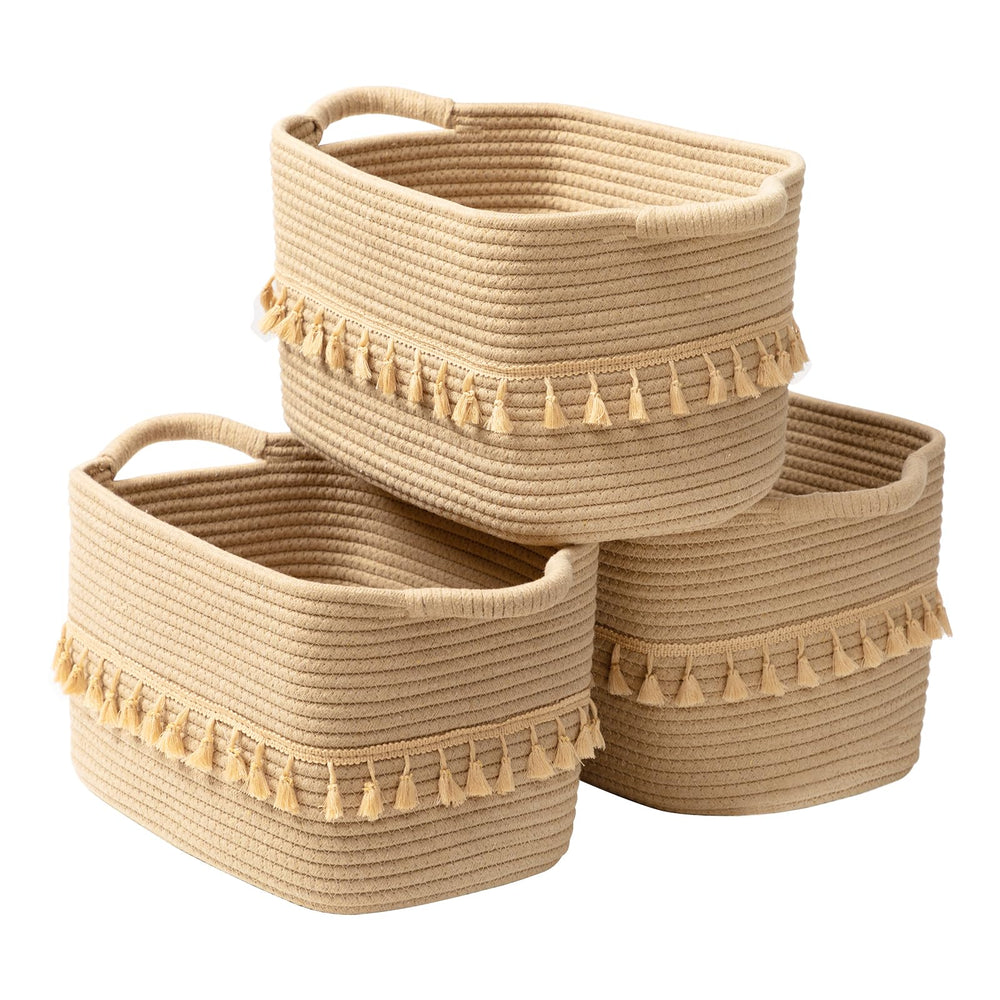 TeoKJ storage baskets set of three in round woven design for organized living spaces.