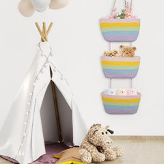 TeoKJ wall-mounted rainbow baskets add decor while reducing clutter