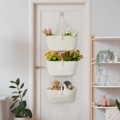 TeoKJ white cotton hanging baskets brighten any room and add versatile storage.