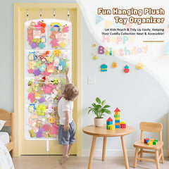 Teoon door-mounted toy organizer with mesh net for easy access and space saving.