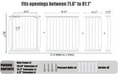 Thasamm gate extension panel demonstrates adjustable width for stairs or large openings.