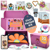The Bloom first period kit blue storage bag keeps school supplies organized.