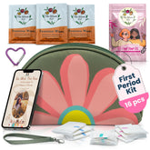 The Bloom first period kit pouch closed shows discreet organization for school use