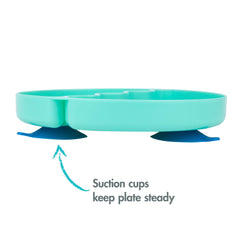 The First Years Pinkfong Baby Shark plate with suction cups keeps meals in place during self-feeding.