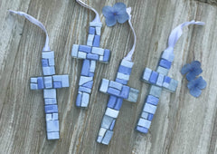The Grandparent Gift Co. white satin ribbon used to hang the cross for display.