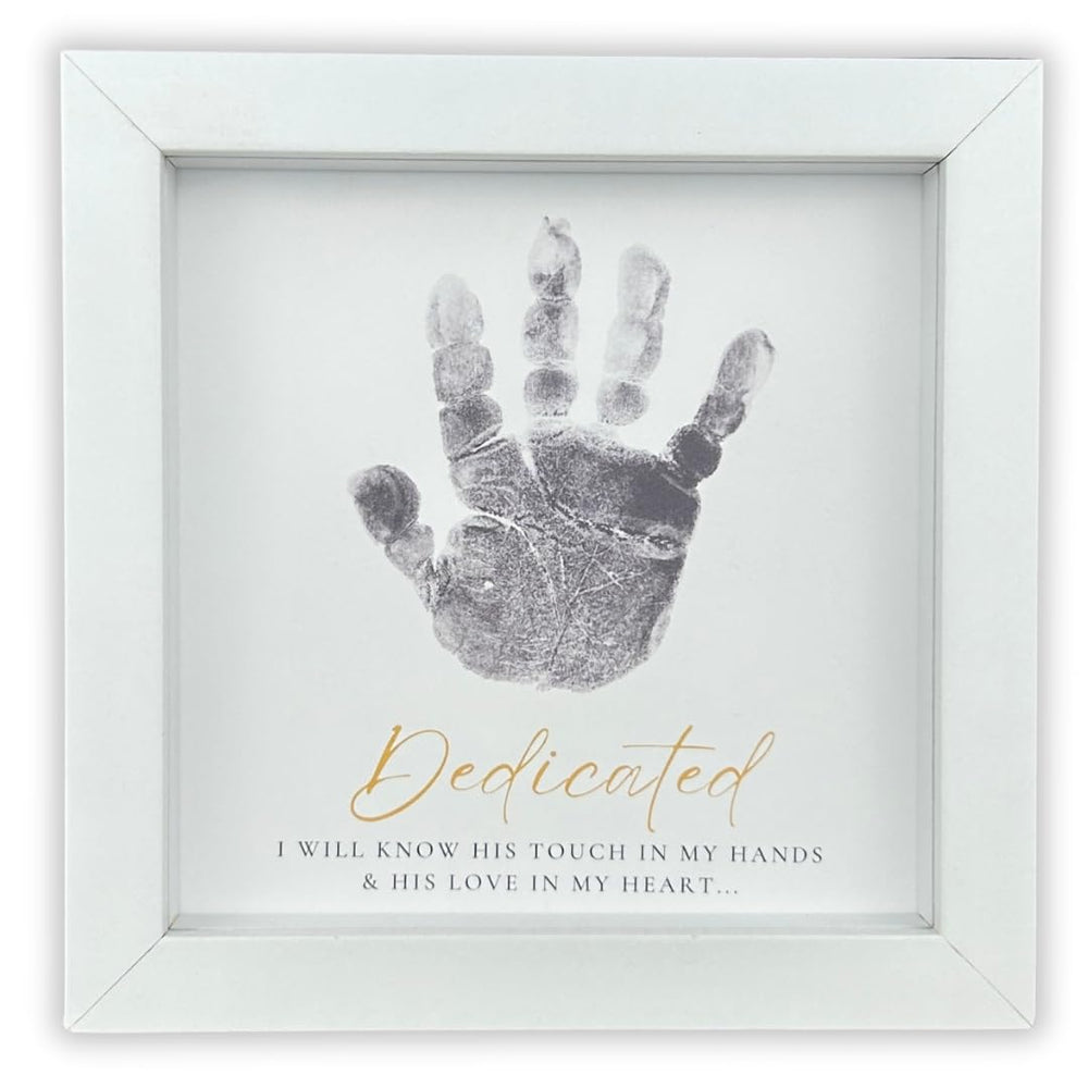 The Grandparent Gift Co white shadowbox 6x6 on table display for baby memories