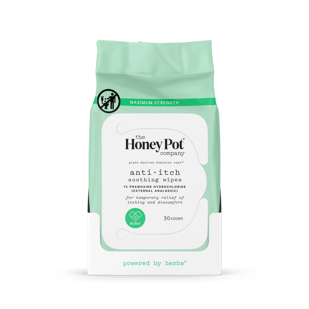 The Honey Pot Anti-Itch Wipes front pack view for quick relief on the go