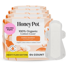 The Honey Pot Company 64ct heavy-flow daytime pads with wings provide secure daily protection