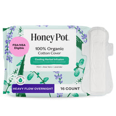 The Honey Pot heavy-flow overnight pads with wings offer secure protection through the night.