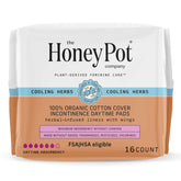The Honey Pot Company packaging shows herbal pads with wings for secure daytime wear.
