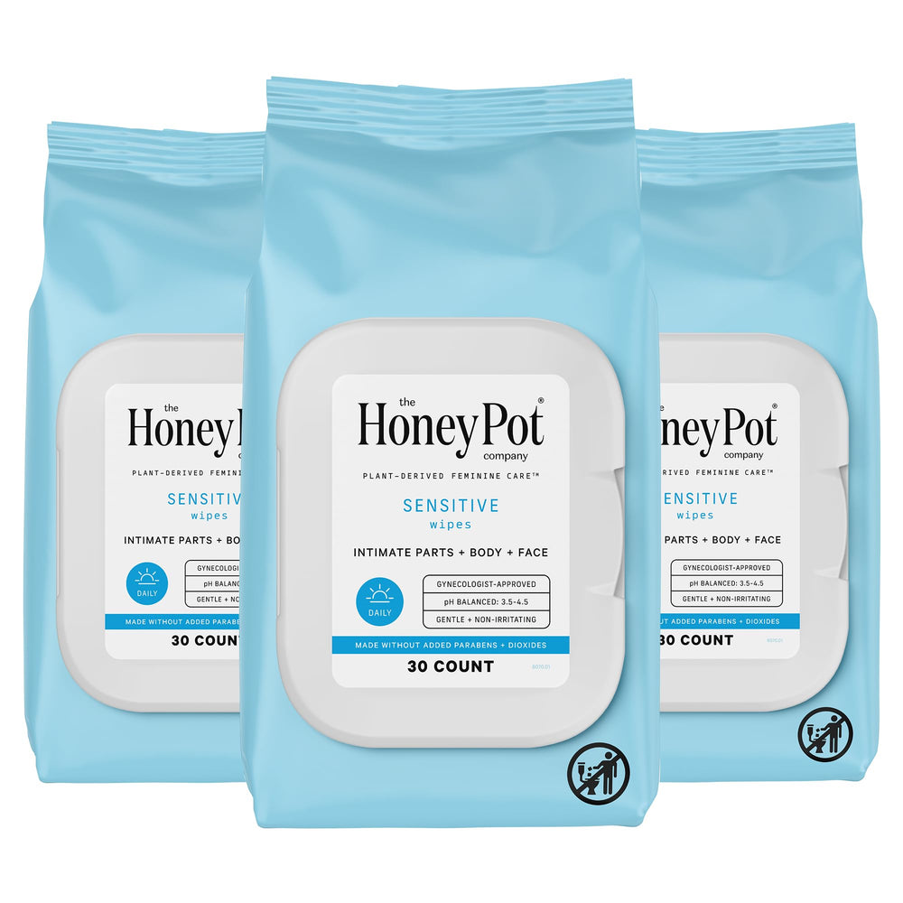 The Honey Pot Sensitive Feminine Wipes pack for daily freshness and pH support.