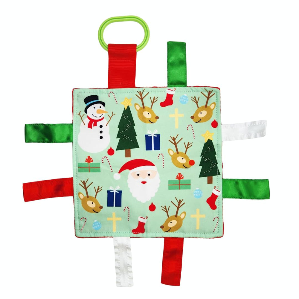 The Learning Lovey Baby Jack Co crinkle toy fuels sensory exploration during baby's first Christmas