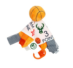 The Learning Lovey Milwaukee Bucks baby tag toy with crinkle accent supports tactile exploration.