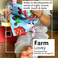 The Learning Lovey BPA-free clip securing toy during travel.