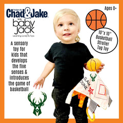 The Learning Lovey stroller clip toy attaches securely for on the go sensory play.