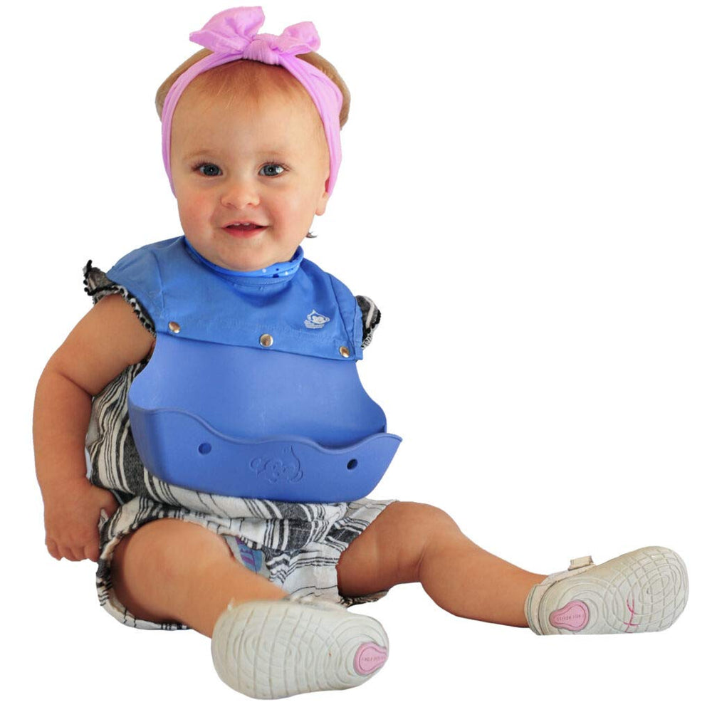 The Little Monkey Company Philip Bib with full coverage protects outfits from spills.